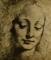 Ifjúsági fej; Leonardo da Vinci rajza. Rajzok és nyomatok kabinetje, Uffizi Galéria, Firenze